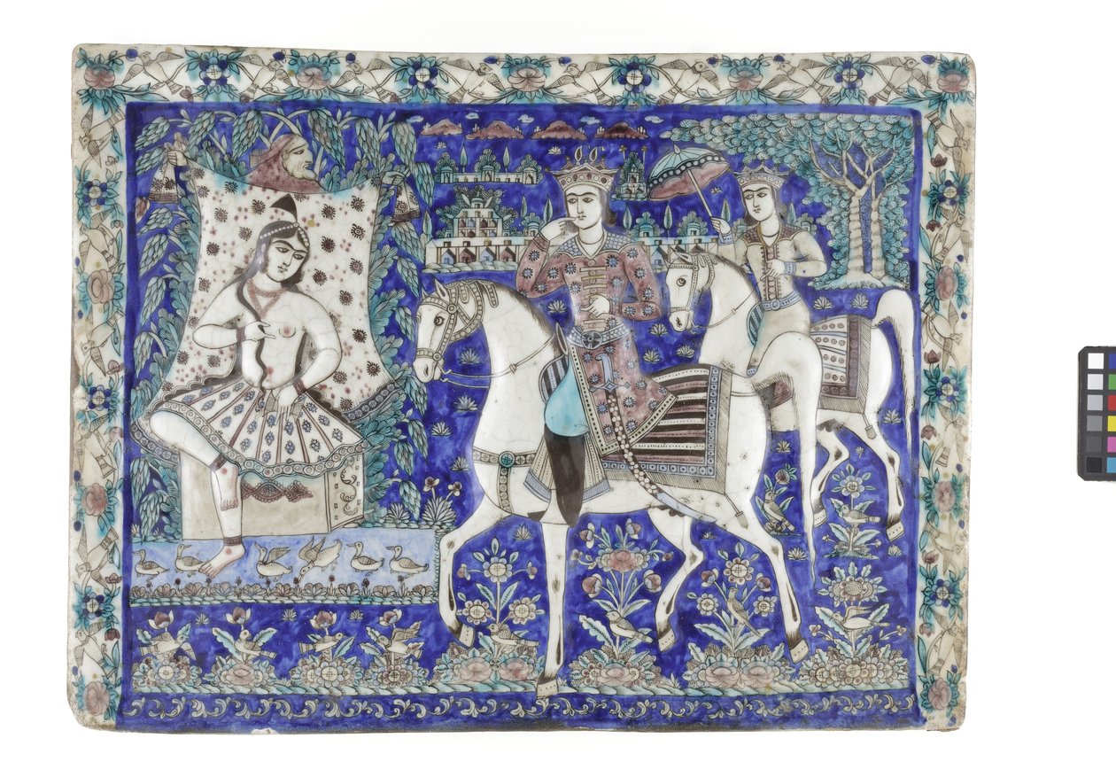 Flis fra Teheran, 1800-tallet (støpt frittetøy, malt underglasur) av Persian School