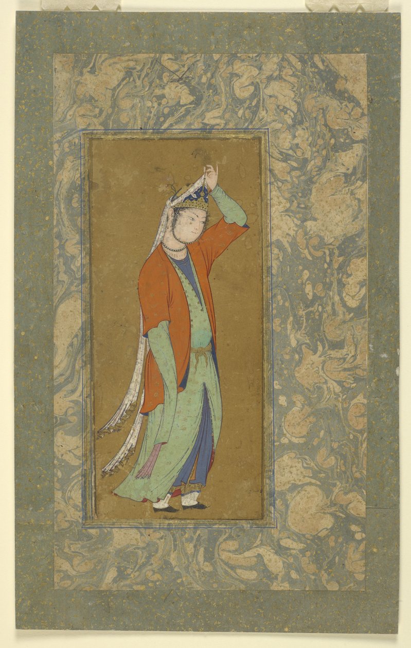 Kvinne justerer aigretten, ca. 1590 av Persian School