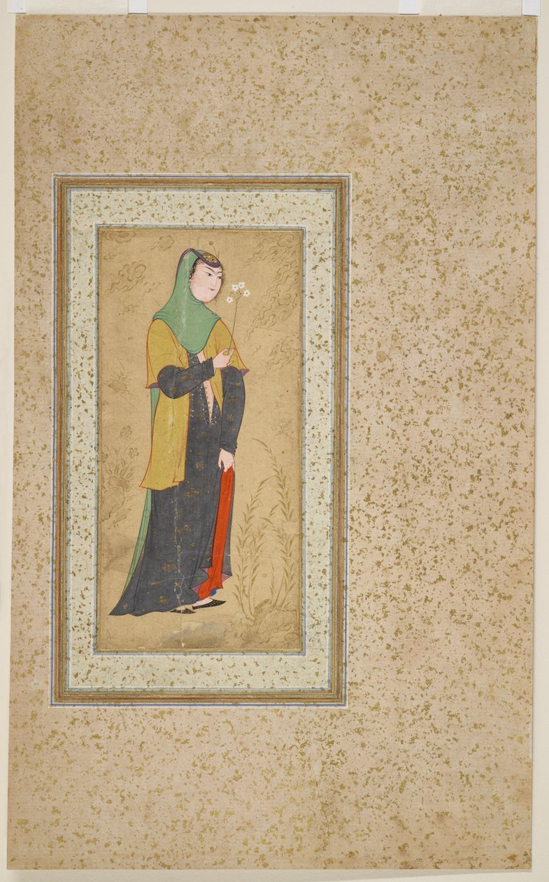 Kvinne med en spray av blomster, ca. 1595 av Persian School