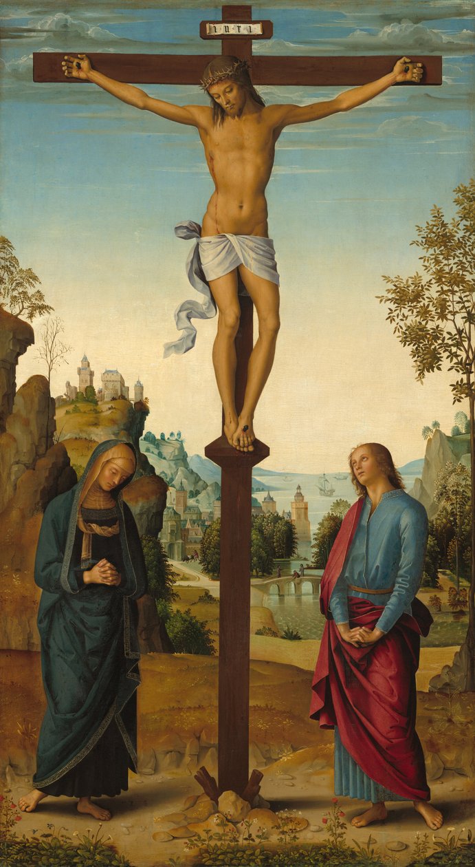 Korsfestelsen med jomfruen, den hellige Johannes, den hellige Hieronymus og den hellige Maria Magdalena..., ca. 14821485 av Perugino
