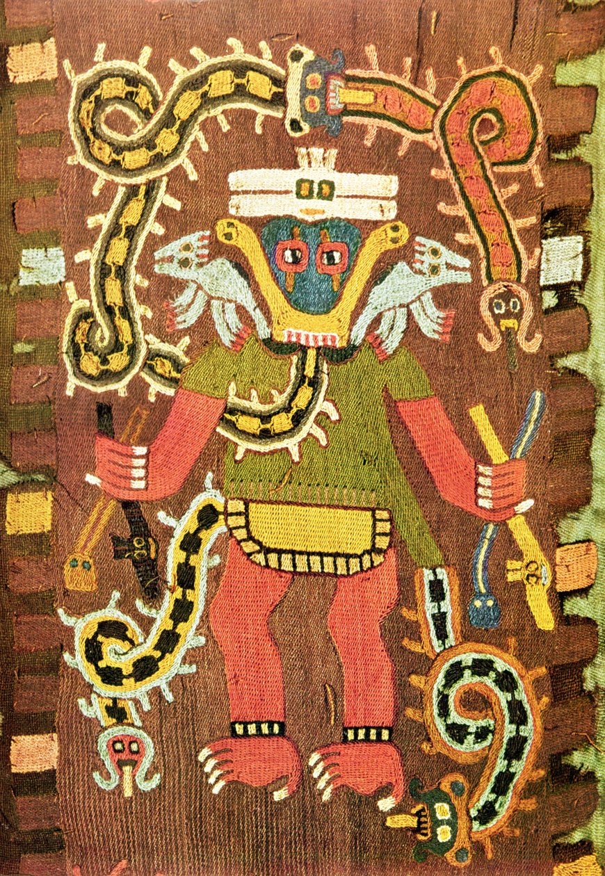 Brodert mytologisk figur, Paracas Necropolis Style av Peruvian School