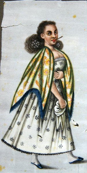 Dame med cheroot, ca. 1820 (akvarell på papir) av Peruvian School