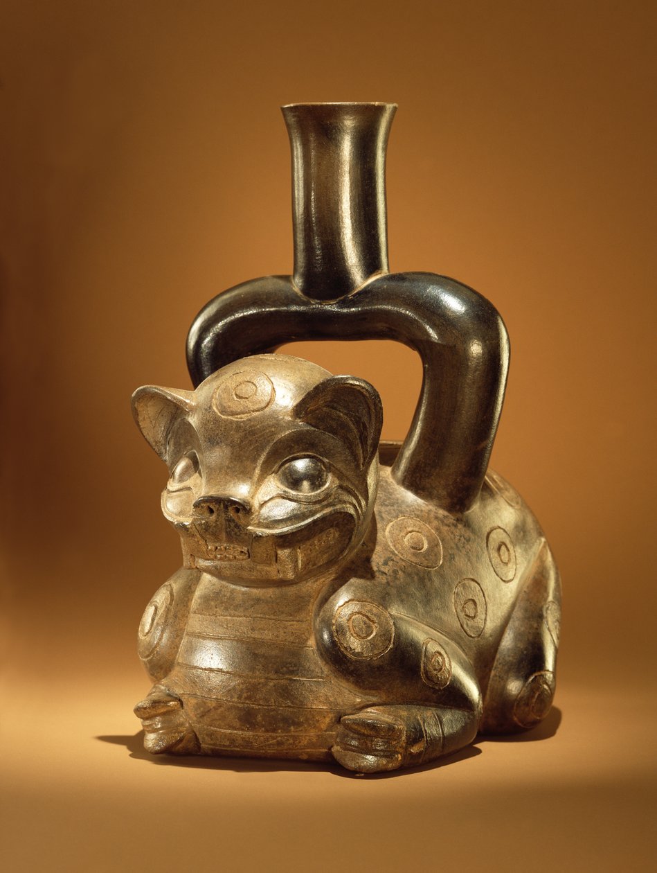 Fartøy med puma, Chavin Culture, ca. 90 f.Kr. (keramikk) av Peruvian School
