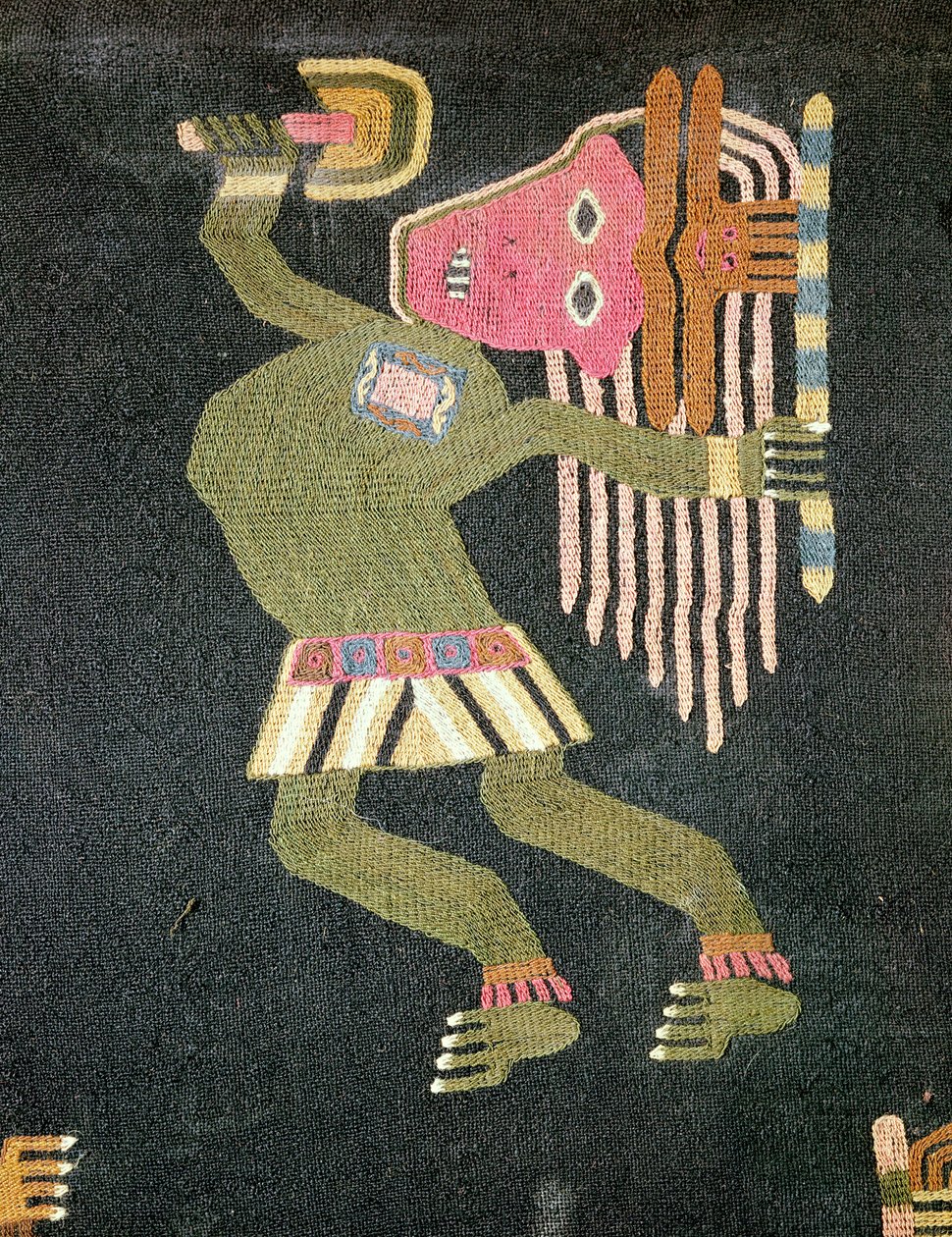 Vevd ulldanser med stafettpinnen, Paracas-stamme (tekstil) (se også 231825) av Peruvian School