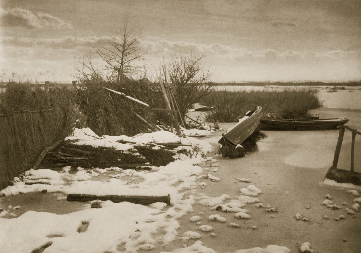 Den første frosten, livet og landskapet på Norfolk Broads, ca. 1886 av Peter Emerson und Thomas Goodall