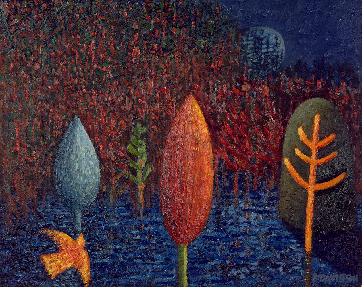 On the Edge of the Lagoon, 1997 (olje på papir) av Peter Davidson