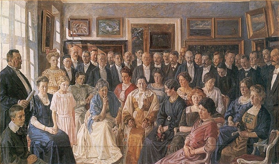 Maleri fra åpningen av Faaborg Museum i 1910 av Peter Marius Hansen