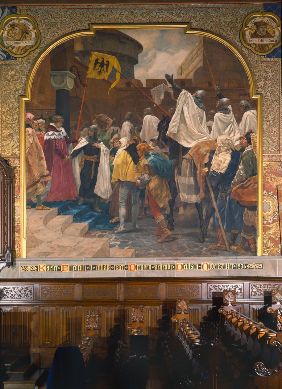 Keiser Frederick II tillot de teutoniske ridderne å invadere Preussen i 1236, 1903 av Peter Johann Theodor Janssen