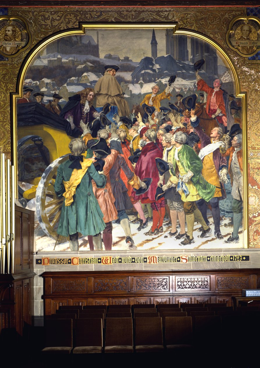 Studenter rundt professor Christian Wolff ved hans ankomst til Marburg i 1723, 1903 av Peter Johann Theodor Janssen