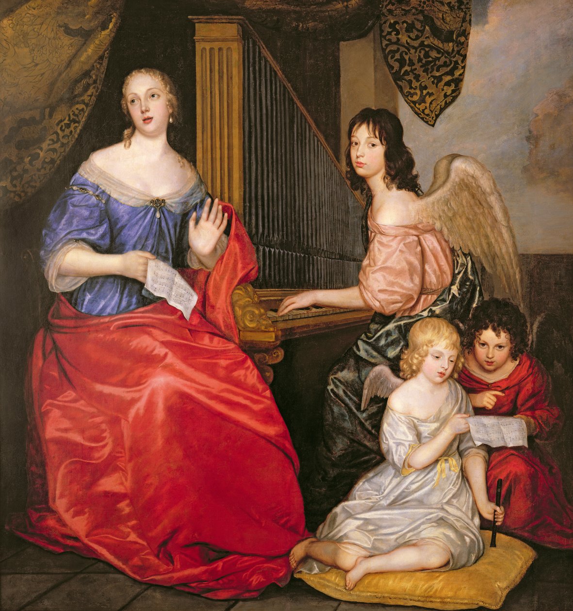Francoise Louise (1644-1710) hertuginne av La Valliere med barna sine som engler av Peter Lely