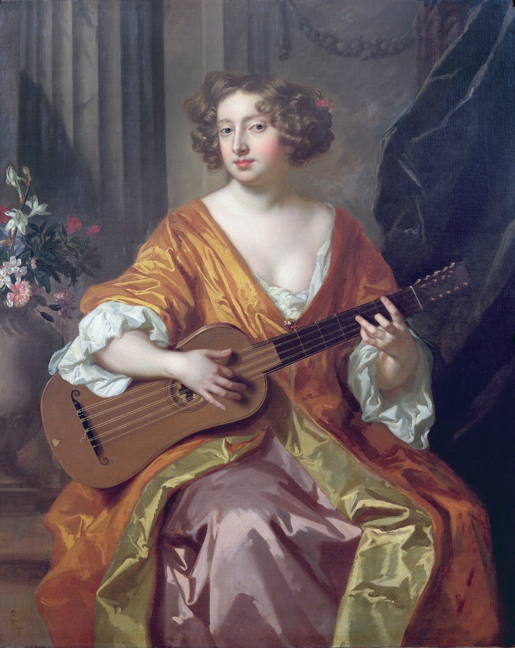 Portrett av fru Moll Davies, elskerinne til Charles II, blomster malt av Jean Baptiste Monnoyer (1636-69) av Peter Lely