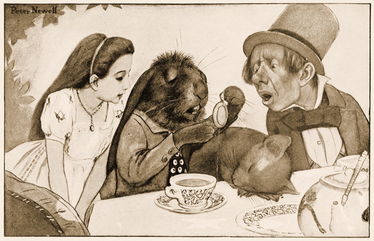 "Han dyppet den i koppen sin og så på den igjen", illustrasjon for Lewis Carrolls Alice