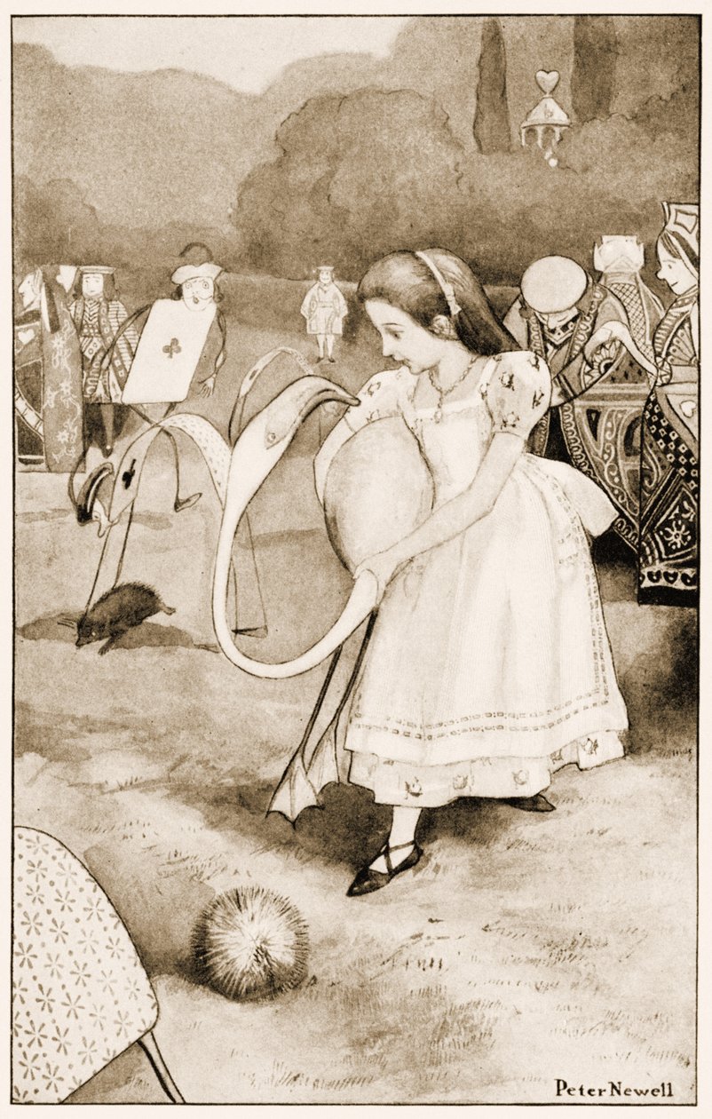 "Det ville vri seg rundt og se opp i ansiktet hennes", illustrasjon for Lewis Carrolls Alice