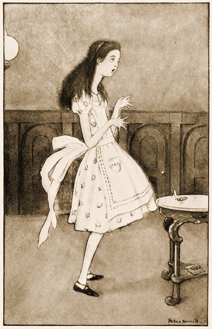 "Nå åpner jeg ut som det største teleskopet som noen gang har vært!", illustrasjon for Lewis Carrolls Alice