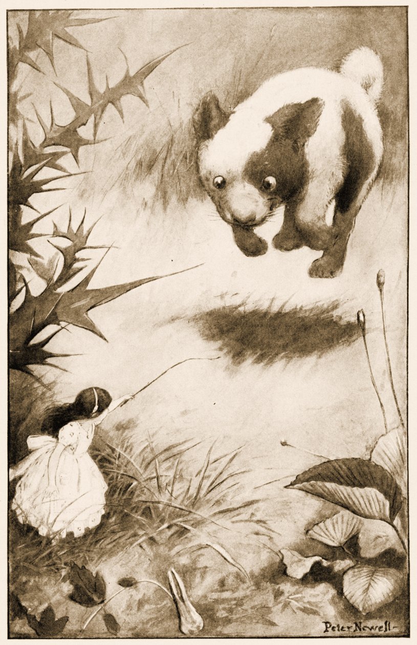 Valpen hoppet opp i luften, illustrasjon for Lewis Carrolls Alices Adventures in Wonderland, 1901 av Peter Newell