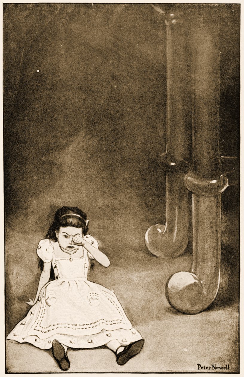 "Den stakkars lille tingen satte seg ned og gråt", illustrasjon for Lewis Carrolls Alice