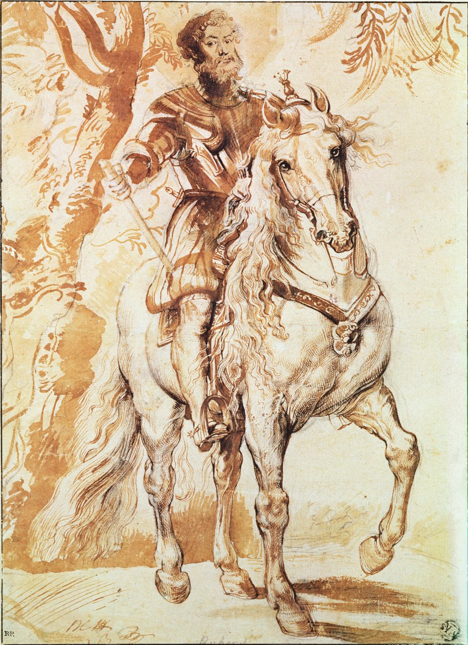 A Mounted Knight in Armor (penn og blekk på papir) av Peter Paul Rubens