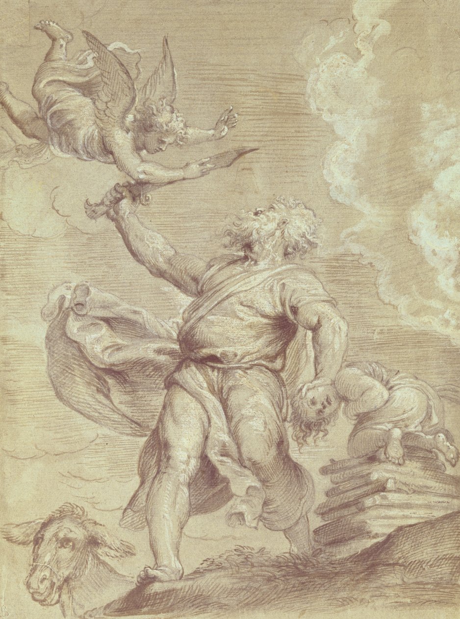 Abrahams offer av Isak, etter Titian (blyant og kritt på papir) av Peter Paul Rubens