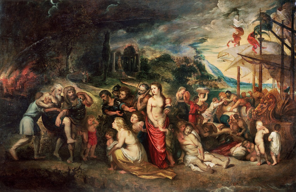 Aeneas forbereder seg på å føre trojanerne i eksil, ca. 1602 av Peter Paul Rubens