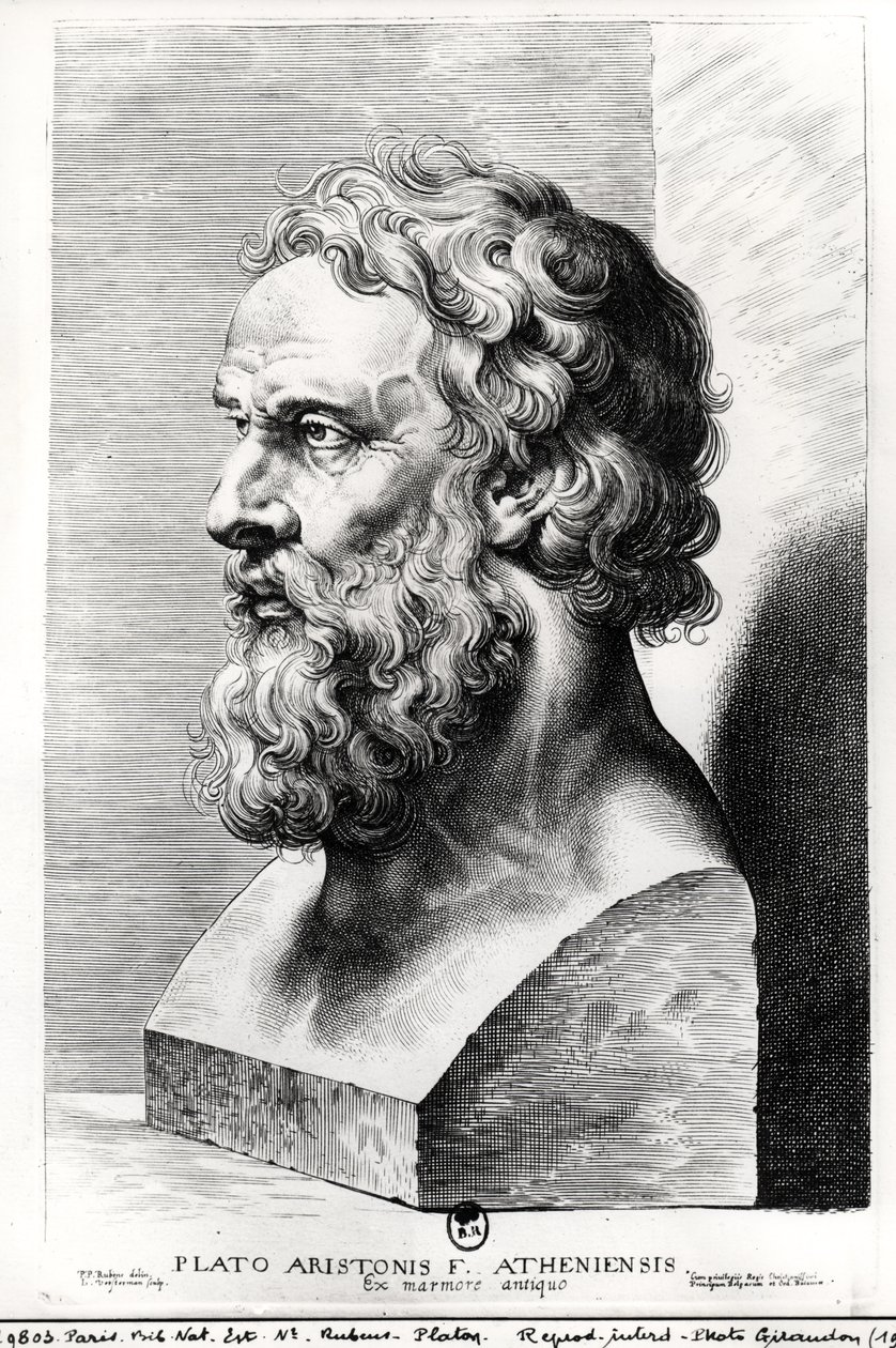 Byste av Platon (ca.427-c.348 f.Kr.) gravert av Lucas Emil Vorsterman (1595-1675) av Peter Paul Rubens