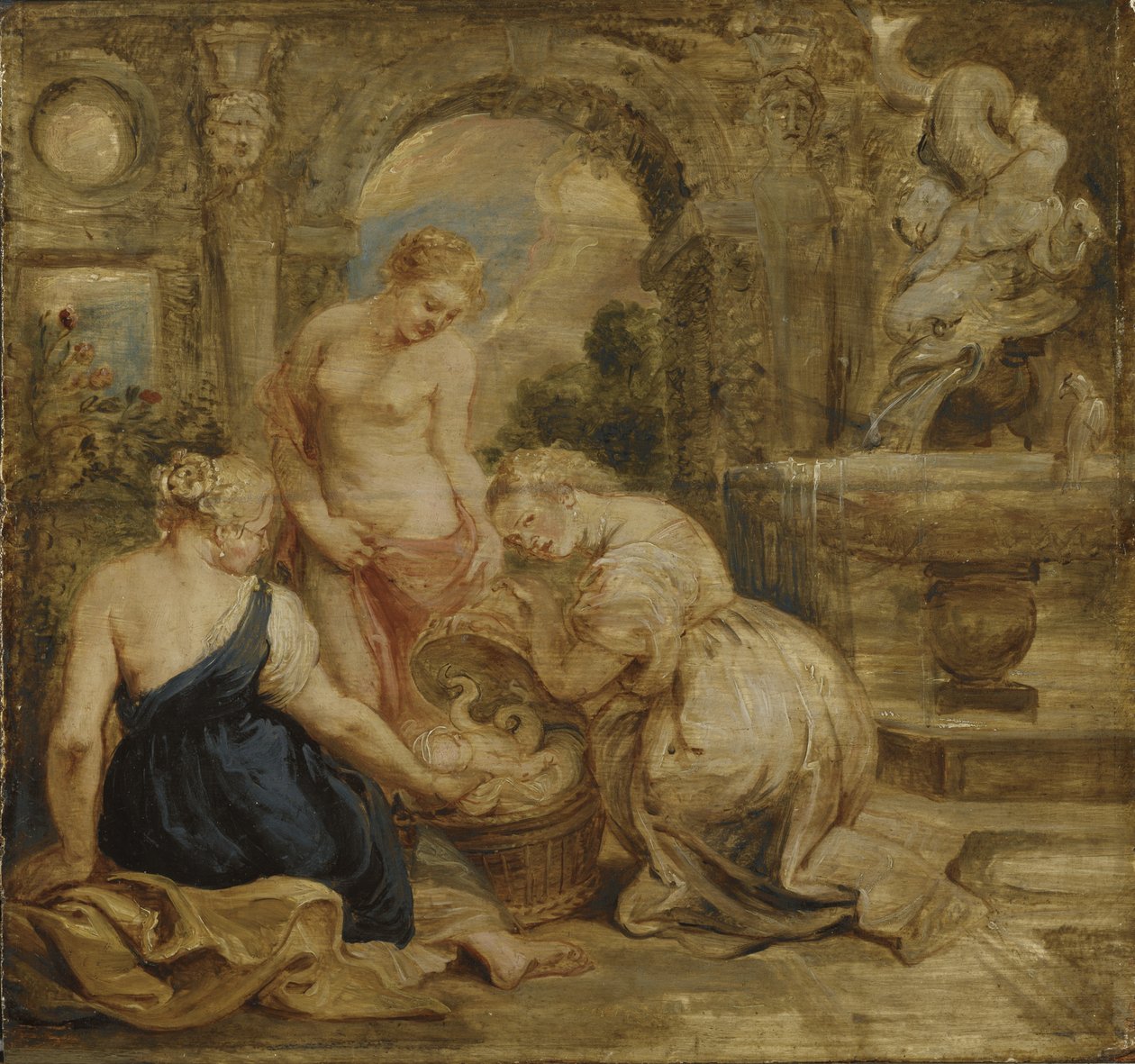 Cecrops" døtre som finner Erichtonius, ca. 1632 av Peter Paul Rubens