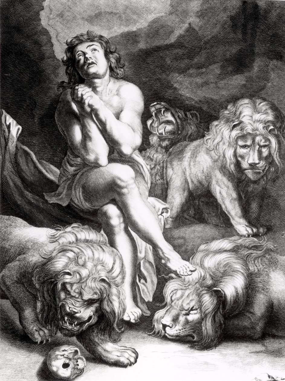 Daniel i løvenes hule, gravert av Abraham Blooteling (1640-90) av Peter Paul Rubens