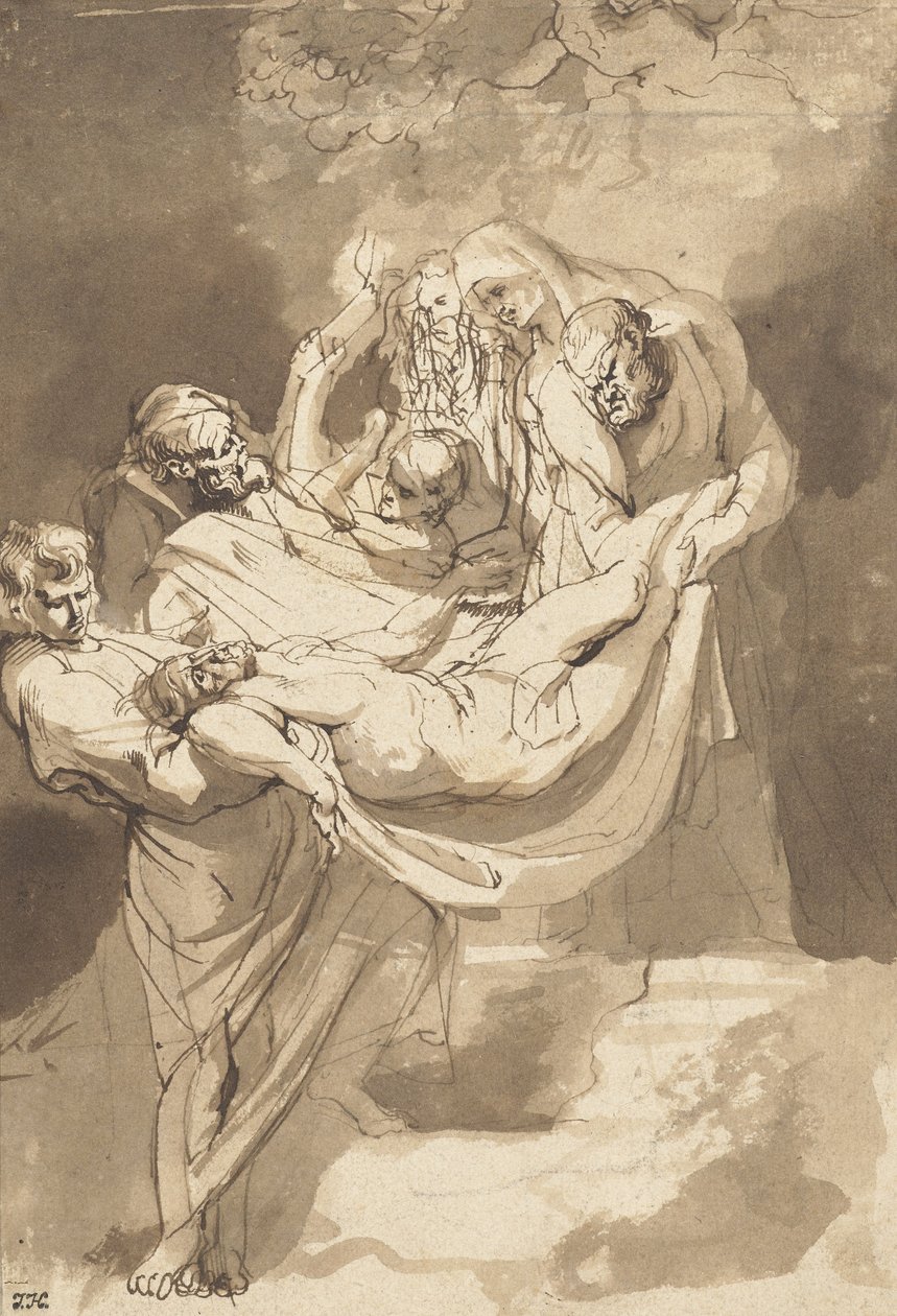 Deponering av Kristus i graven, 1615-17 (blekk og wc på papir) av Peter Paul Rubens