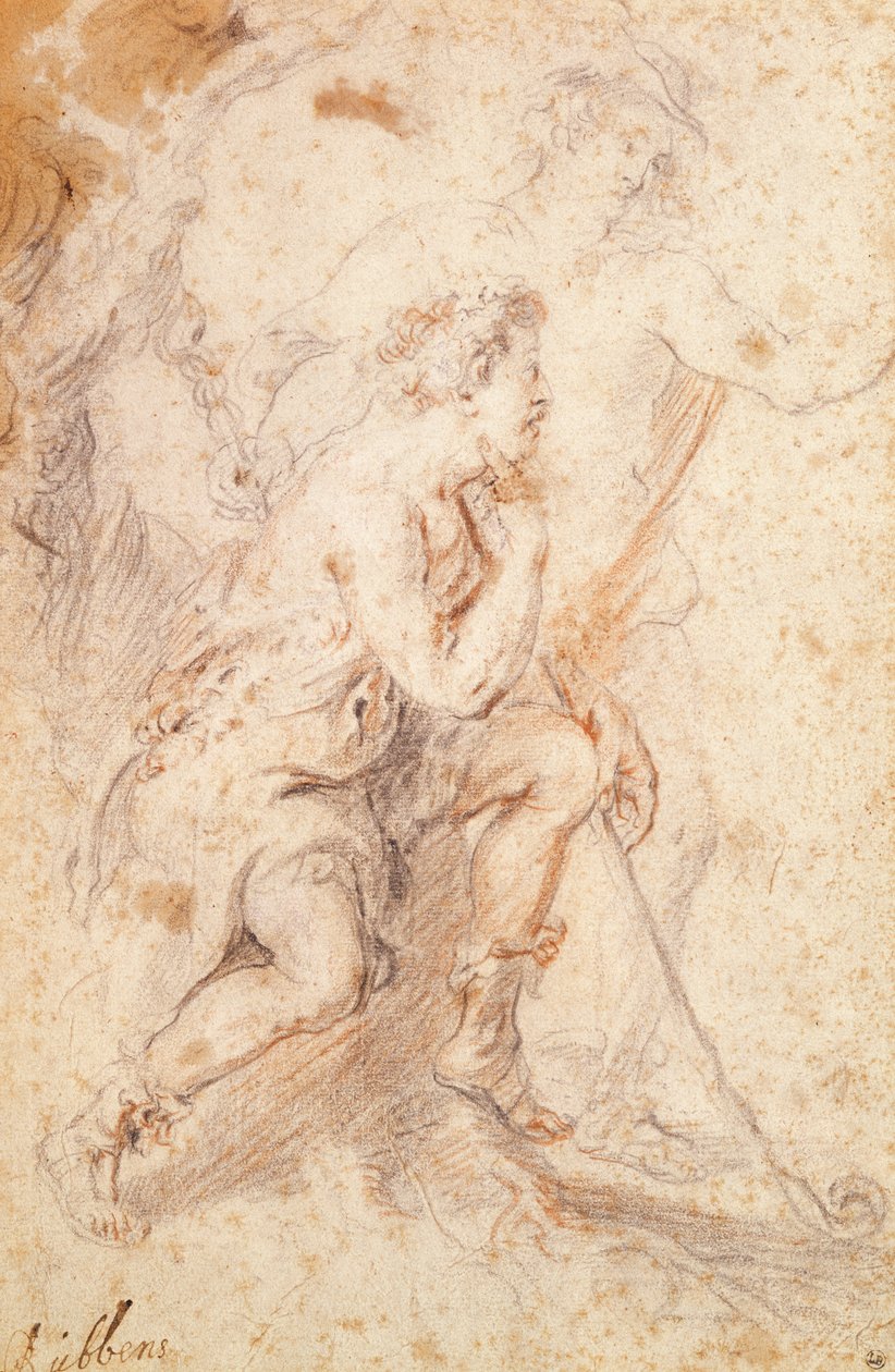 Mercury and a Shepherd (rødt og svart kritt på papir) av Peter Paul Rubens