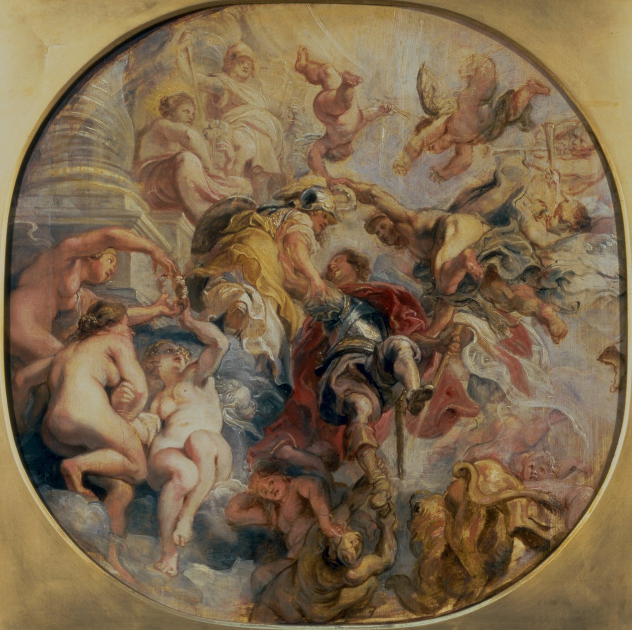 Minerva og Mercury dirigerer hertugen av Buckingham (1592-1628) til dydens tempel, før 1625 av Peter Paul Rubens