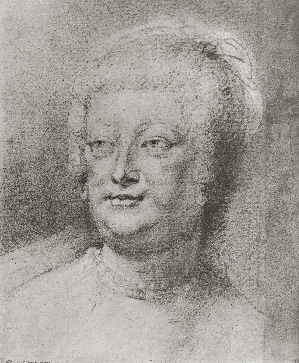 Portrett av Marie de Medici (1573-1642), 1622 (pierre noire og rødt kritt med hvitt høydepunkt) av Peter Paul Rubens