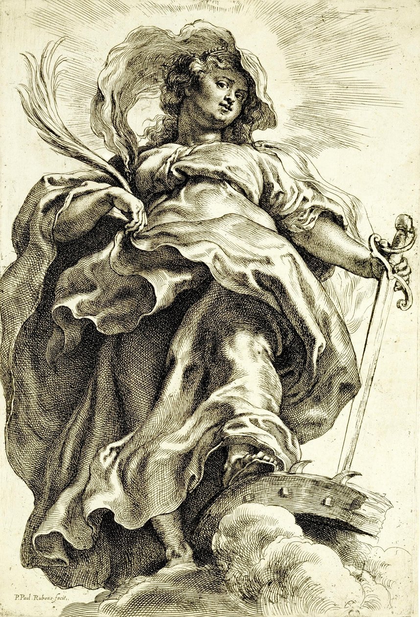 Saint Catherine (av Alexandria) i skyene av Peter Paul Rubens