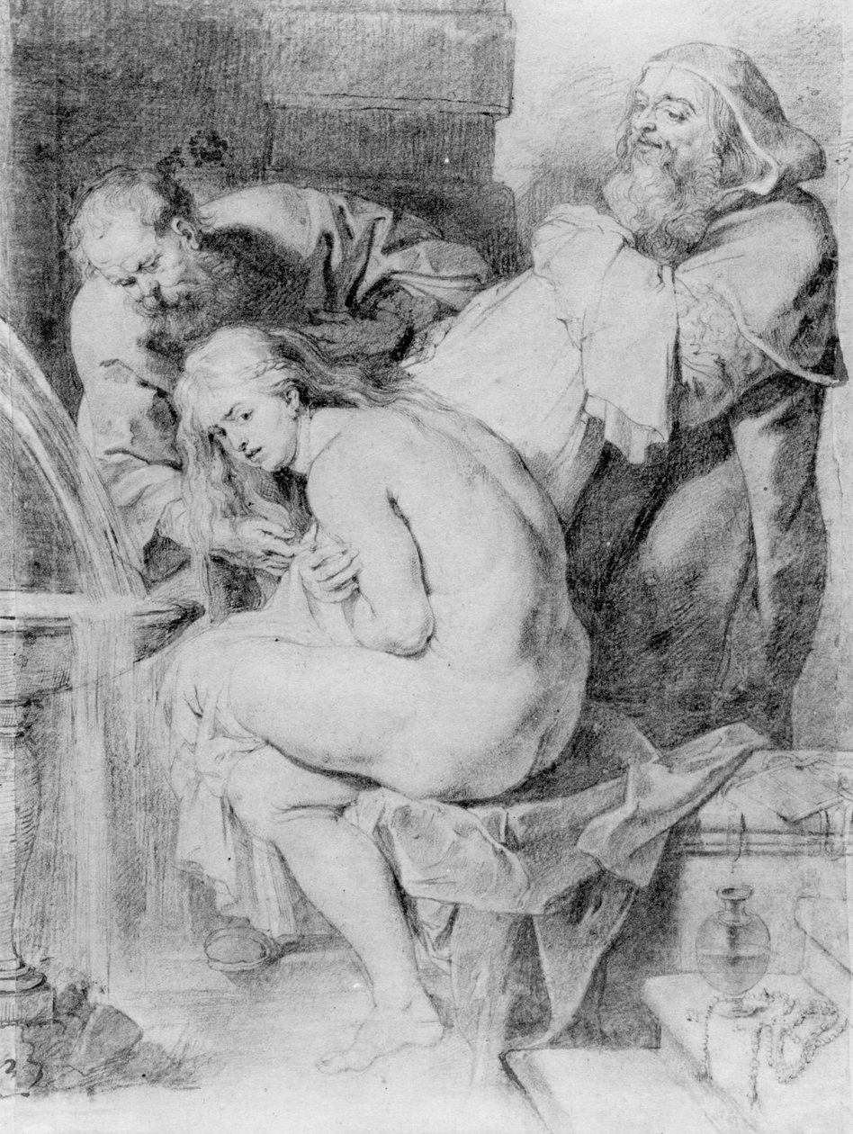 Susanna and the Elders, tegnet av Lucas Vorsterman, ca. 1620 (kritt, penn og blekk på papir) av Peter Paul Rubens