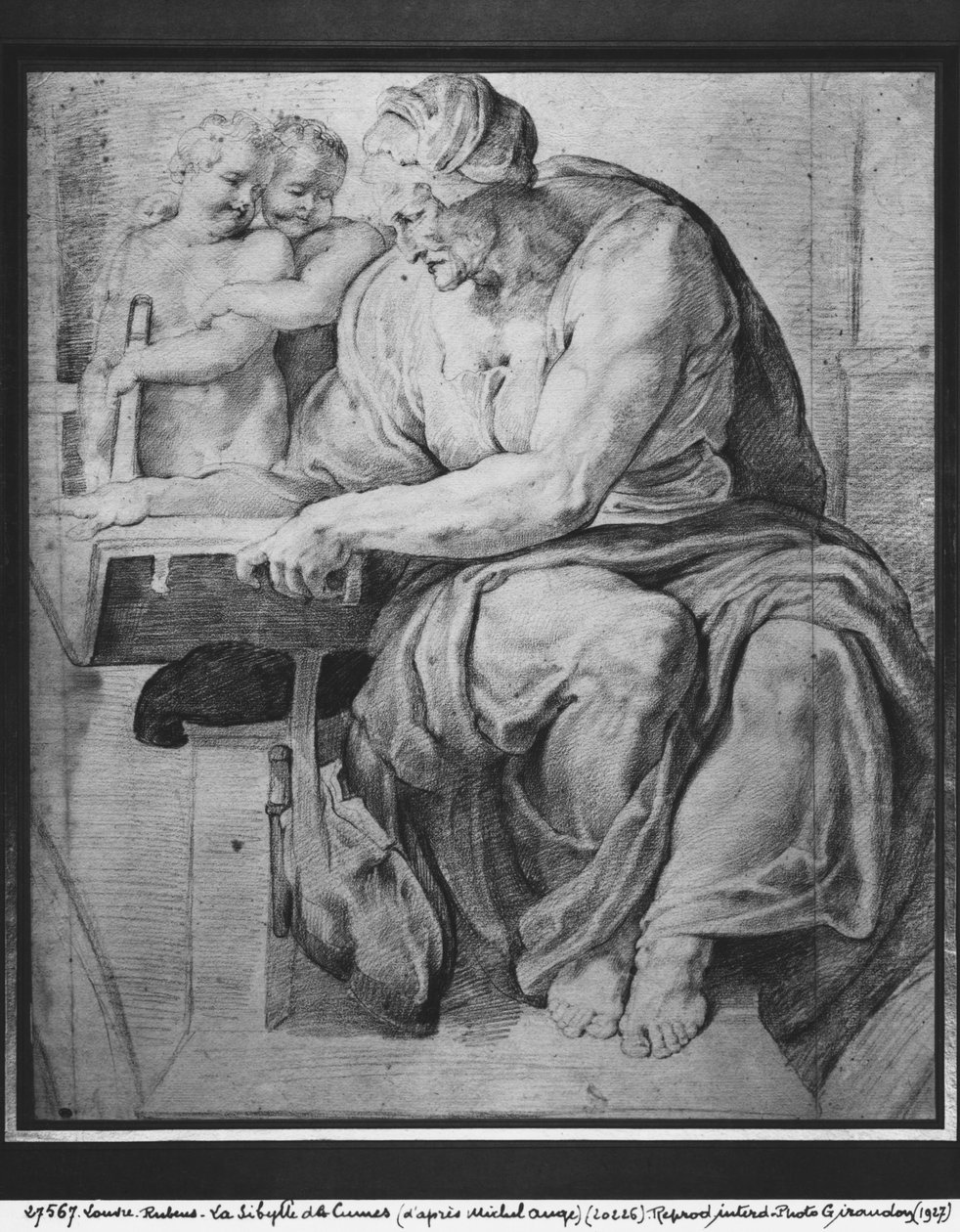 Cumaean Sibyl, etter Michelangelo Buonarroti (1475-1564) (pierre noire og rødt kritt på papir) av Peter Paul Rubens