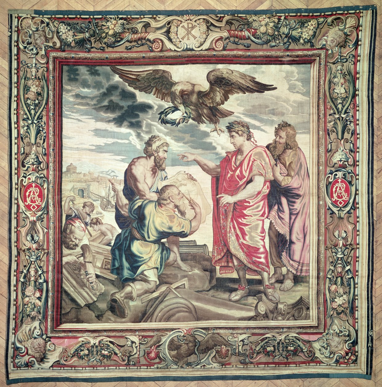Grunnleggelsen av Konstantinopel, fra serien The History of Emperor Constantine, av Philippe Maecht og Hans Taye, Ateliers du Faubourg Saint-Marcel, før 1663 (ull- og silketeppet) av Peter Paul Rubens