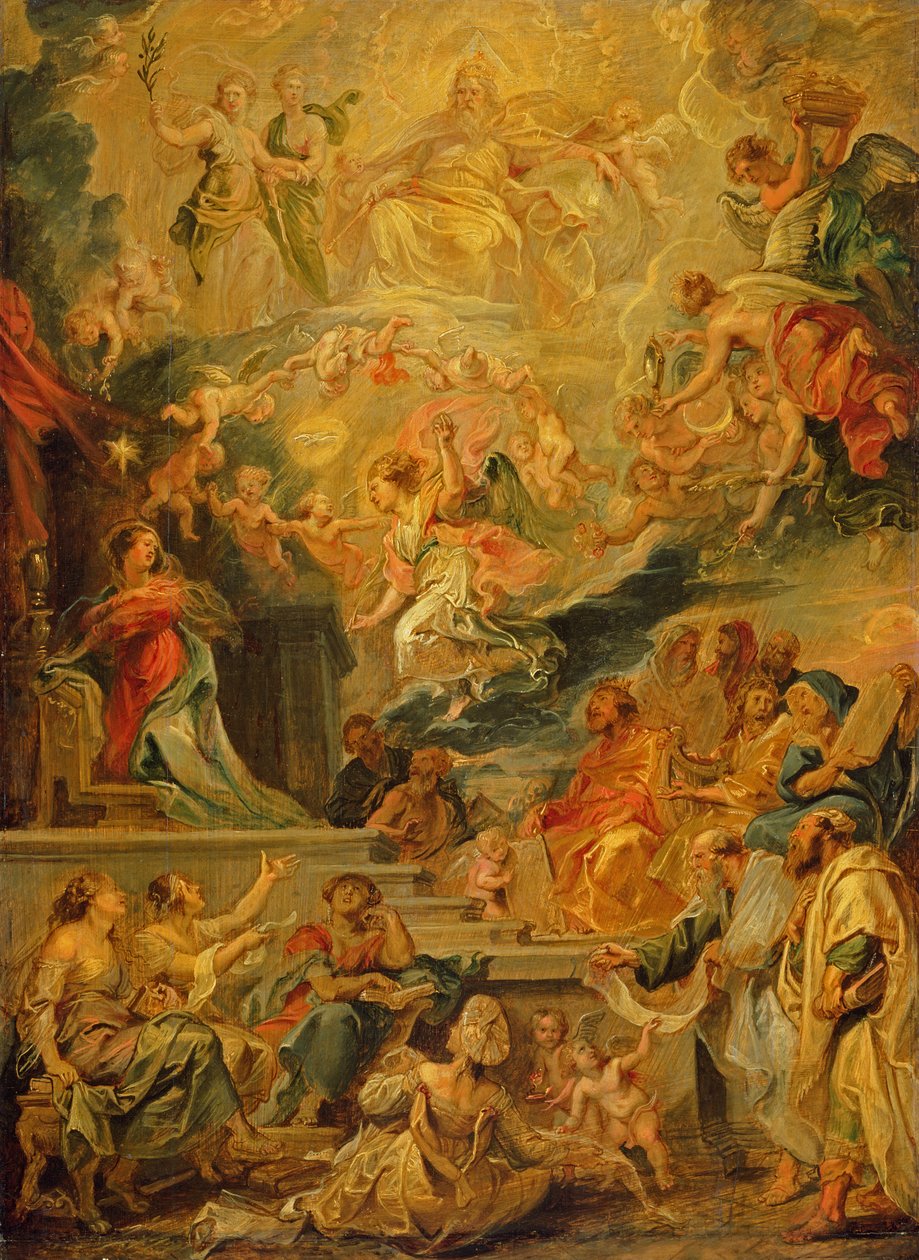 Inkarnasjonen som oppfyllelse av alle profetier, ca. 1628-29 (olje på trepanel) av Peter Paul Rubens