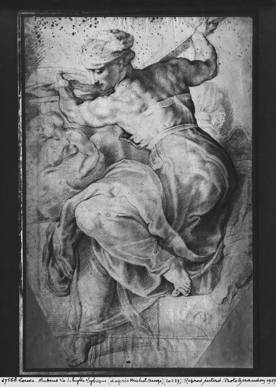 Den libyske sibylen, etter Michelangelo Buonarroti (pierre noire og rødt kritt på papir) av Peter Paul Rubens