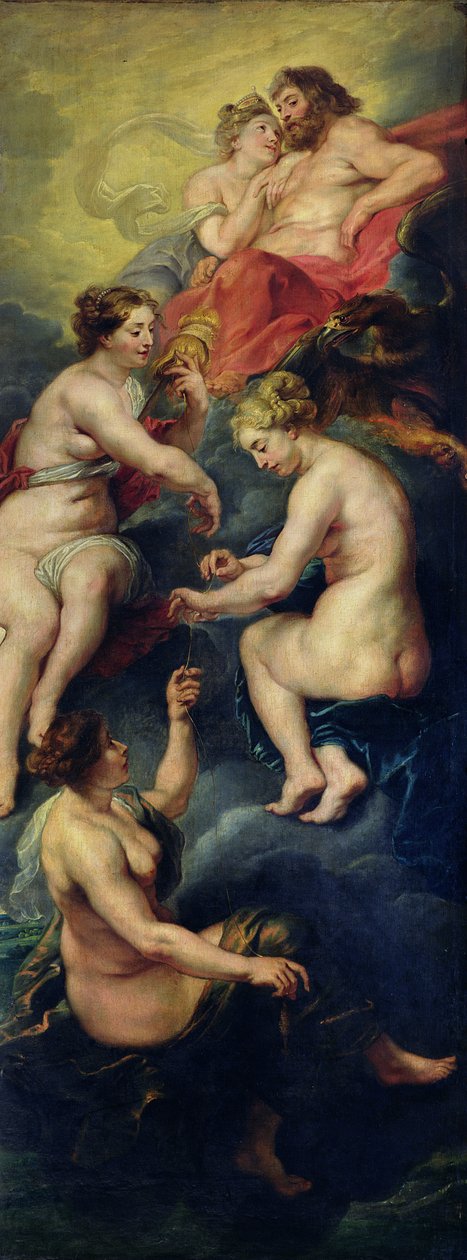 Medici-syklusen: De tre skjebnene forutsier fremtiden til Marie de Medici (1573-1642) 1621-25 av Peter Paul Rubens