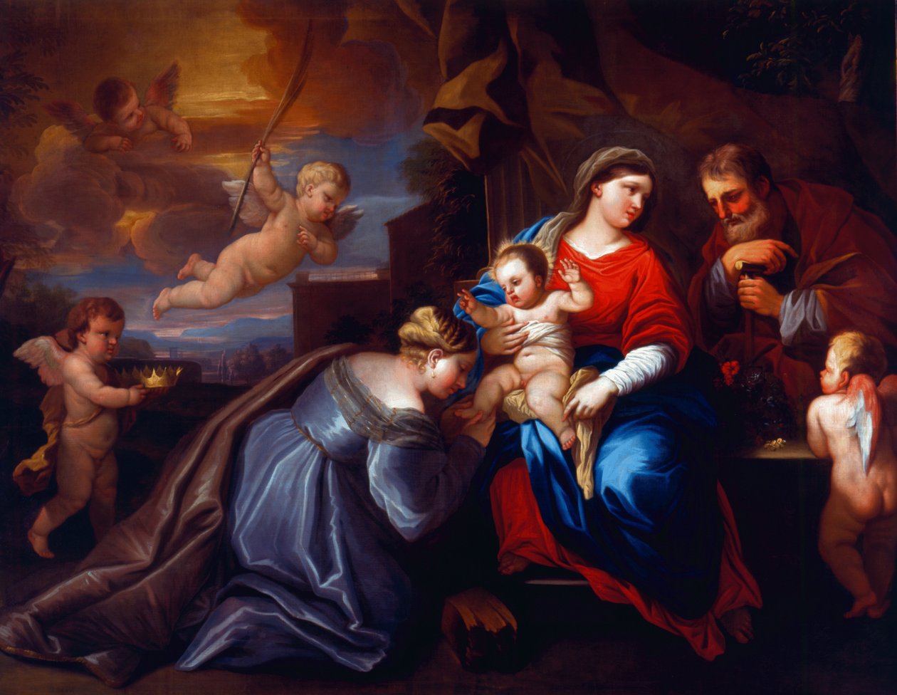 St. Catherines mystiske ekteskap i en Giordano-komposisjon av Peter Paul Rubens
