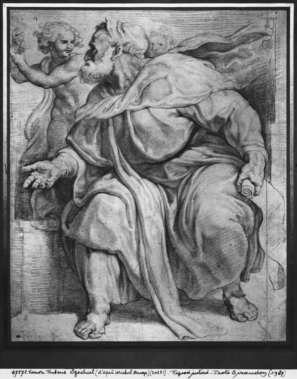 Profeten Ezekiel, etter Michelangelo Buonarroti (pierre noire og rødt kritt på papir) av Peter Paul Rubens