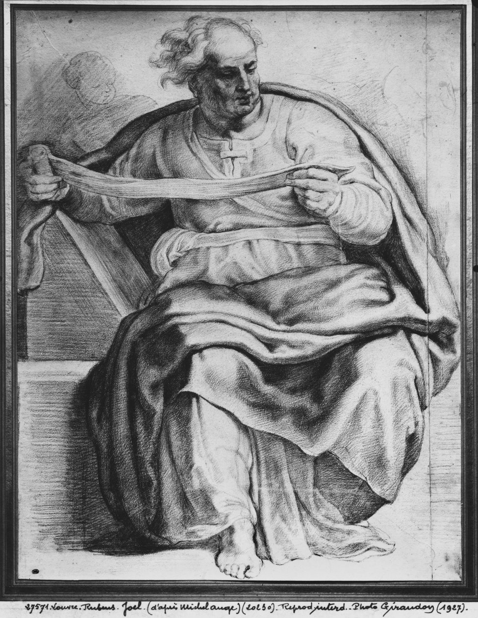 Profeten Joel, etter Michelangelo Buonarroti (pierre noire og rødt kritt på papir) av Peter Paul Rubens