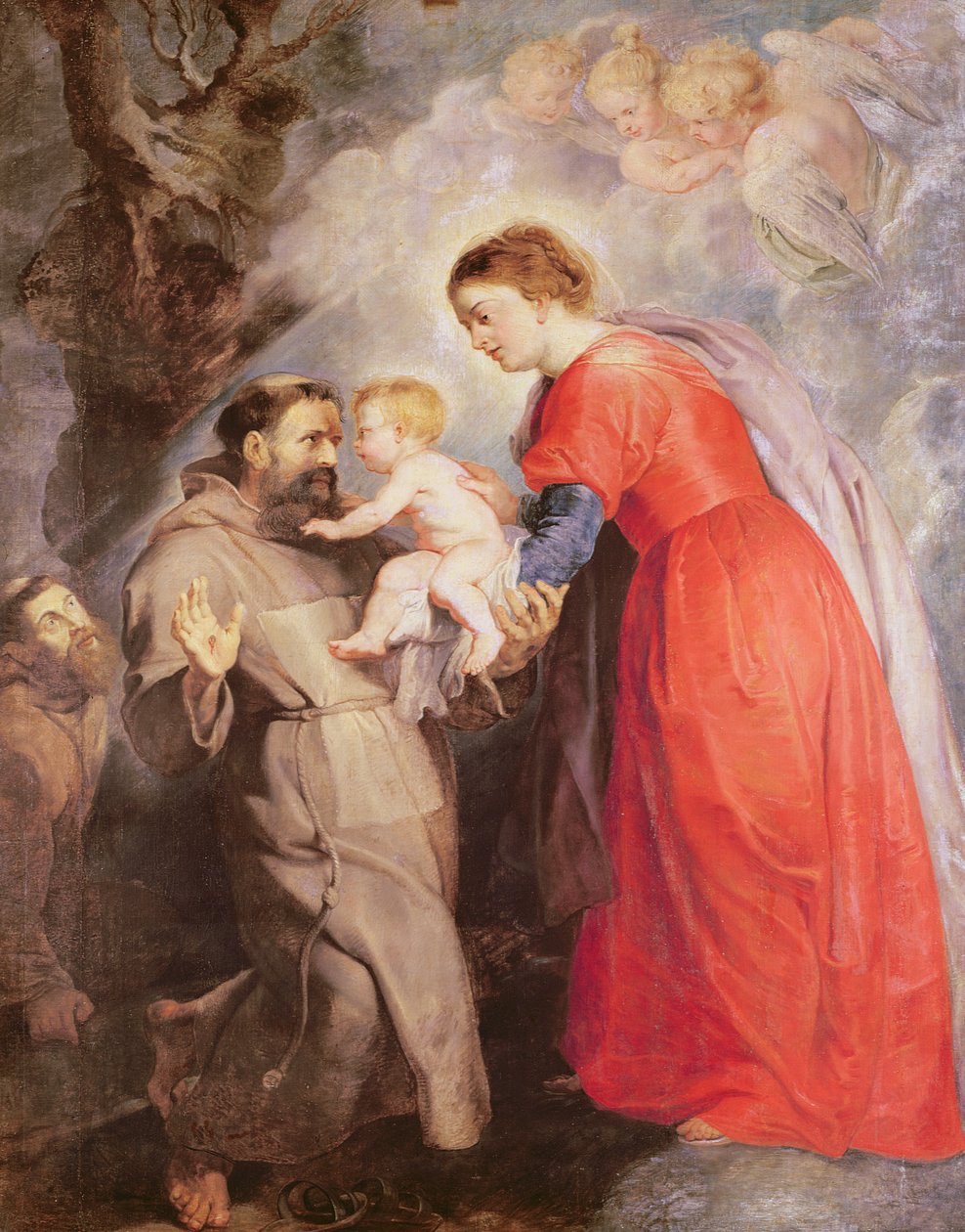Jomfruen presenterer spedbarnet Jesus til Saint Francis, 1618 av Peter Paul Rubens