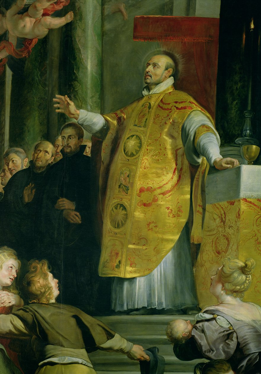 Visjonen til St. Ignatius av Loyola (ca. 1491-1556) detalj av helgenen, 1617-18 av Peter Paul Rubens