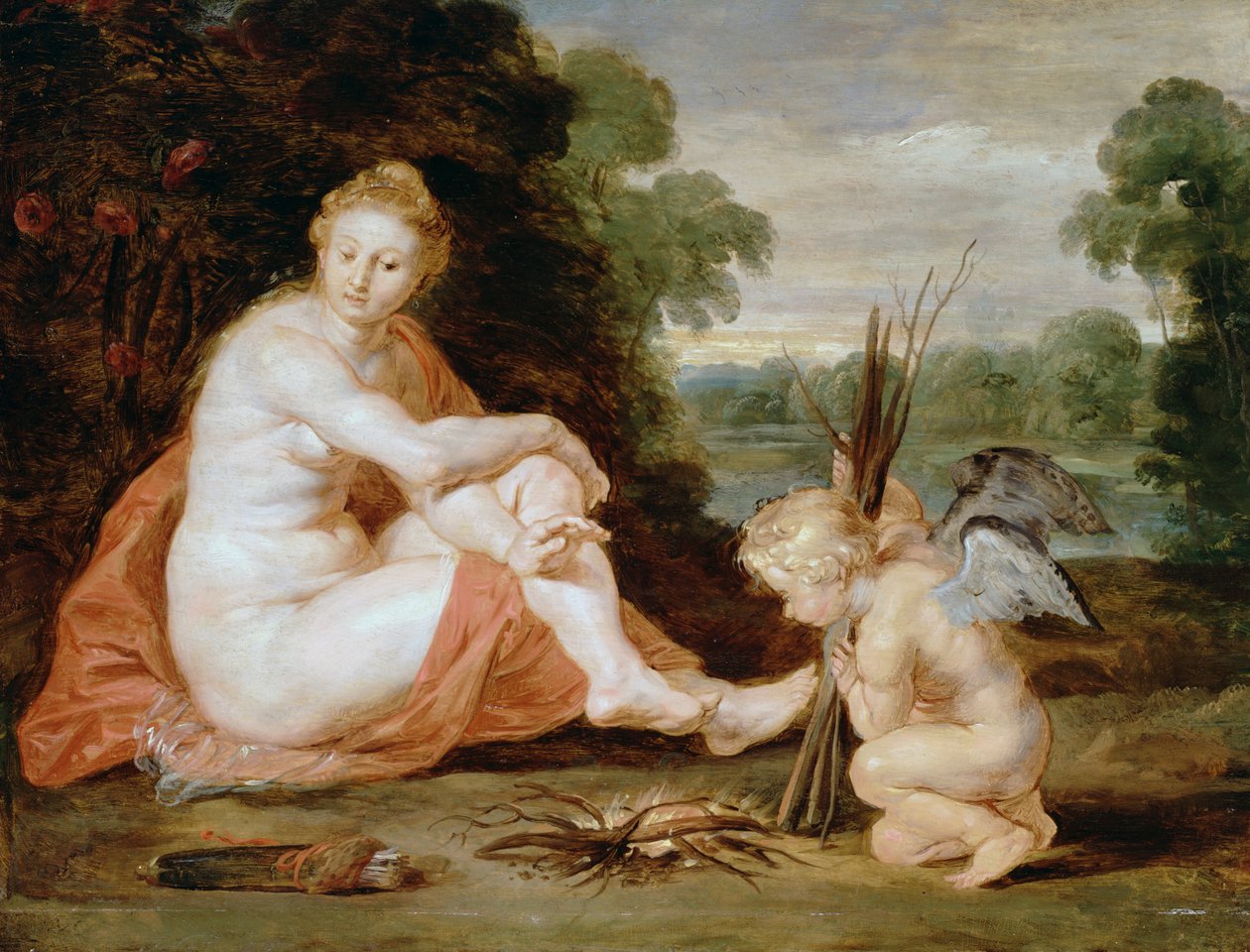 Venus og Amor varmer seg av Peter Paul Rubens