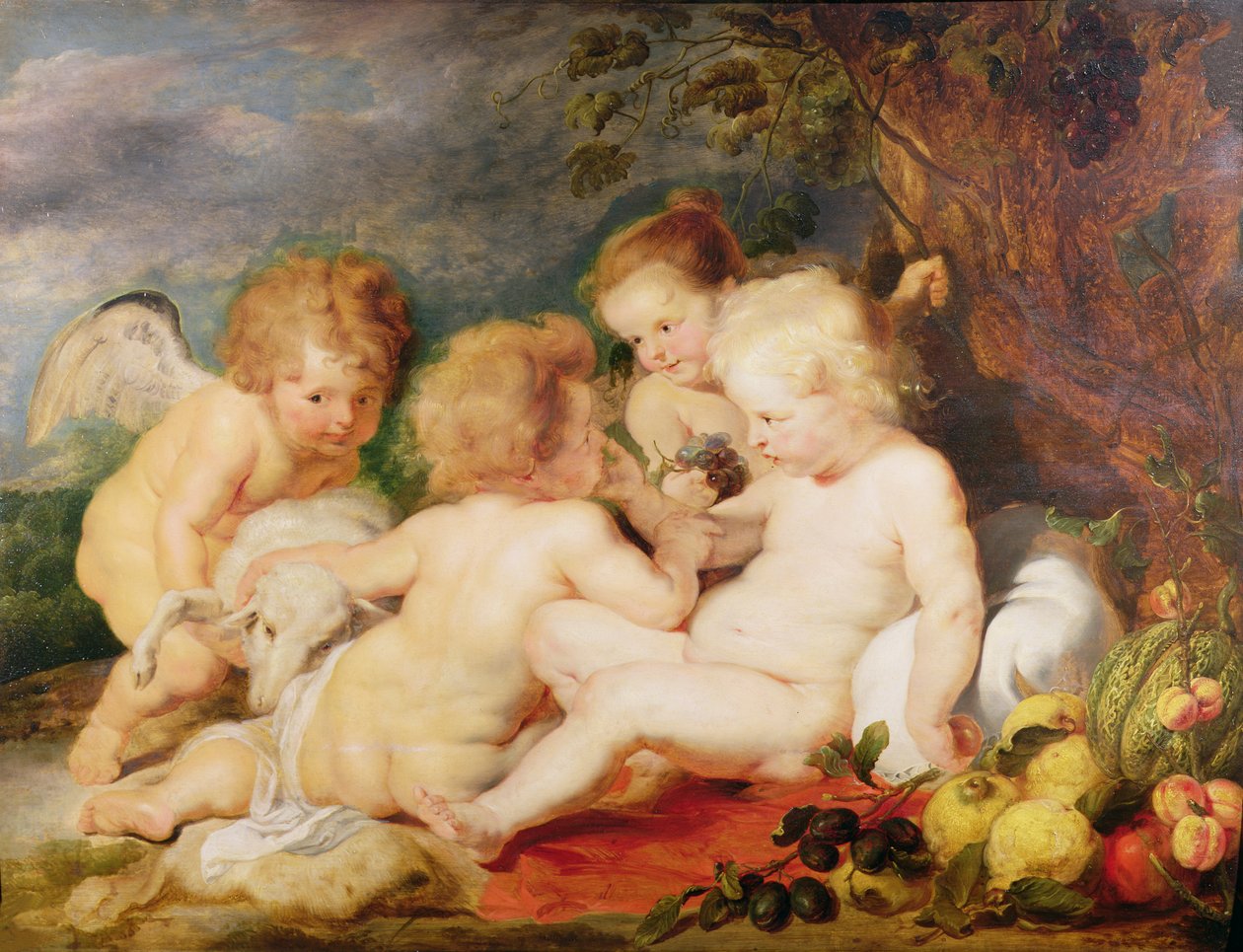 Kristus, St. Johannes, en engel og en liten jente av Peter Paul Rubens