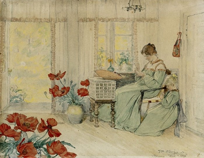 Marie og Vibeke broderer i vårt hjem i Skagen Plantage av Peder Severin Krøyer