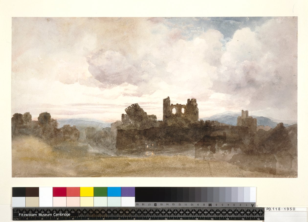 PD.118-1950 Caerphilly Castle (wc og blyant på papir) av Peter de Wint