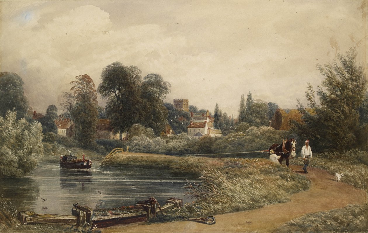 Utsikt over Iffley fra elven, 1841 (wc med utskraping) av Peter de Wint