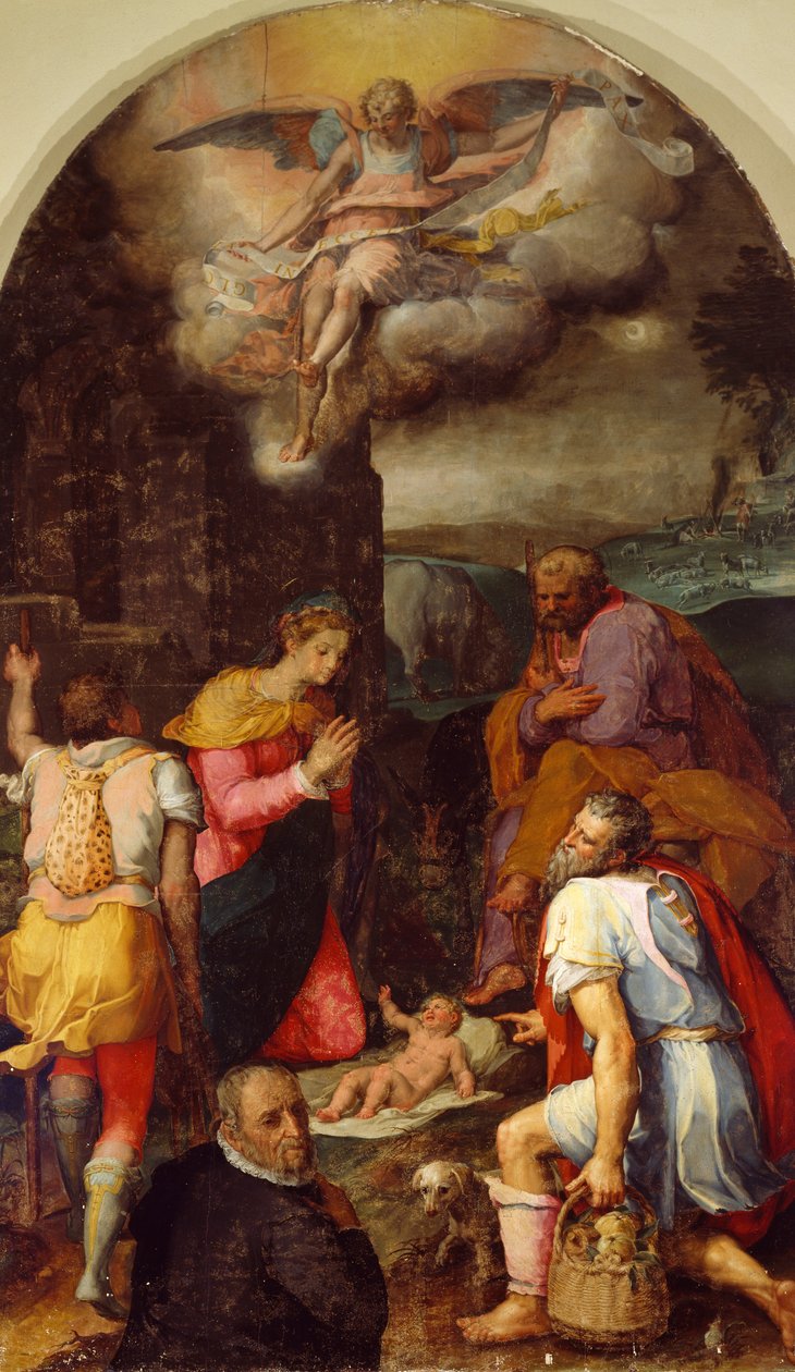 Tilbedelse av hyrder, av Peter Candid (1548-1628), olje på panel, 248x162 cm av Peter (1548 1628) Candid