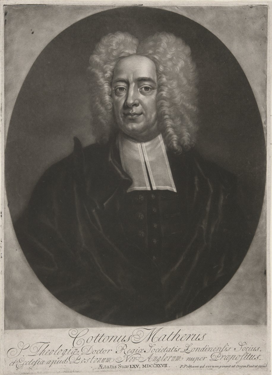 Cotton Mather, pub. 1728 (gravering) av Peter (after) Pelham