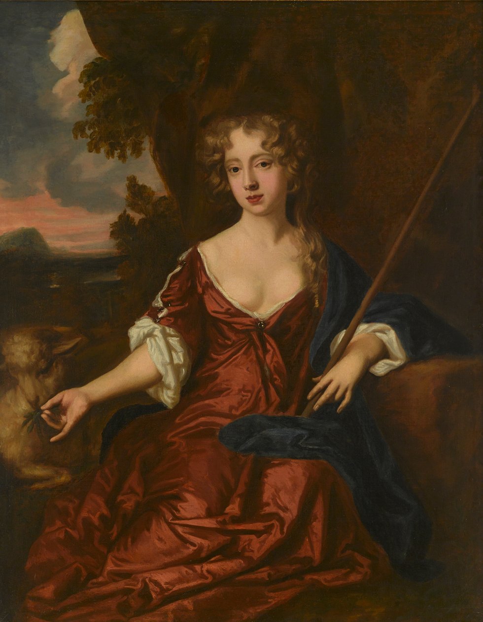 Portrett av en dame, sies å være Nell Gwynne som gjeterinne (olje på lerret) av Peter (circle of) Lely
